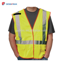 Barato Fluo Amarelo 100% Poliéster Malha Oi Vis Workwear Reflective Vest Bolsos Com Zíper E Fitas Reflexivas EN471 Classe 2